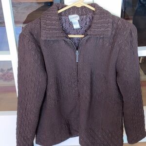 Chico's Chocolate Brown Textured Quilted Zip-Up Jacket - Size 1 (Medium/8)